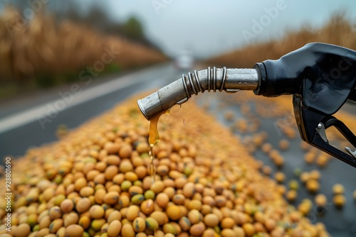 Fuel Pump Overlooking a Pile of Soybeans on a Rural Road