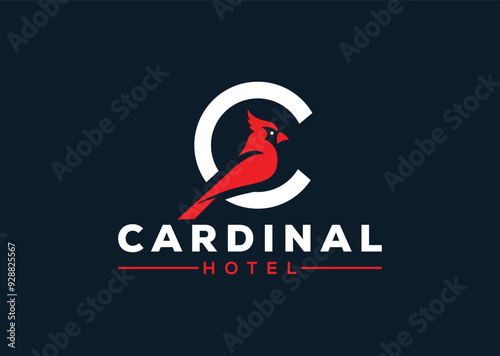 Cardinal bird logo design Cardinal hotel logo C Letter with cardinal bird logo