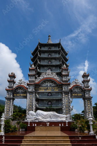 The statue of buddha in Linh Ung Pagoda, Da Nang, Vietnam.Arch at the Linh Ung Pagoda