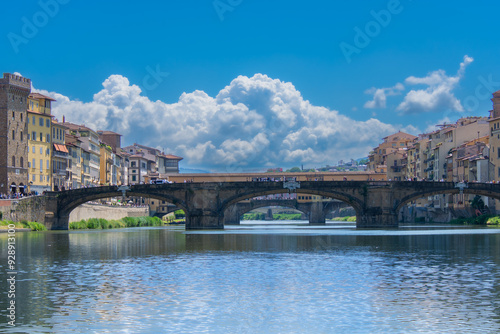 View of the Arno, the river that crosses the city of Florence in Italy.