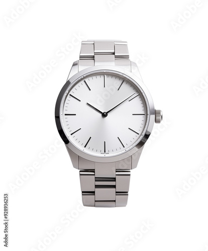 classic silver wristwatch with round face and metal band isolated on transparent background