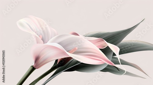  Close-up of a flower on a white background with a green stem and a pink petal in the center