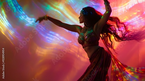 Captivating Belly Dancer Performs in Vibrant Cultural Setting with Fluid Movements