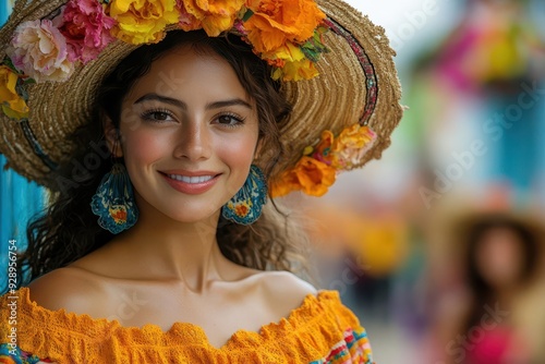 vibrant street scene during feria de las flores colorful flower arrangements traditional colombian dancers festive atmosphere