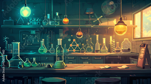 research laboratory, nnovative Scientific lab, A chemistry experiment, a colorful liquid in the beaker, Chemistry Research.