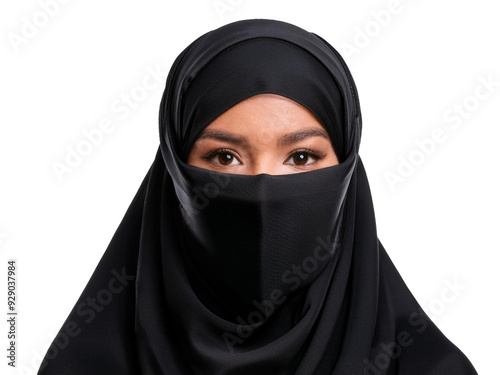 Woman wearing traditional Muslim Niqab, isolated on transparent background