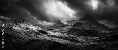 Monochrome landscape photograph against a black background capturing dramatic shadows and intricate textures with a high contrast dynamic composition for a timeless visual