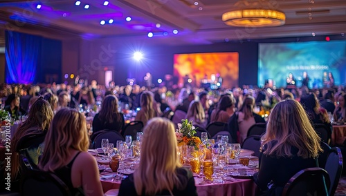 Guests seated at a formal dinner event.