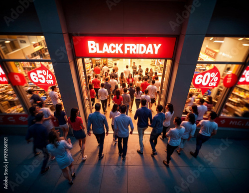 black friday deals and sales on a store with crowd of people inside of it