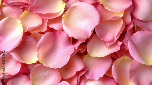  A close-up of a bouquet of pink and yellow flowers, with petals in the center of each