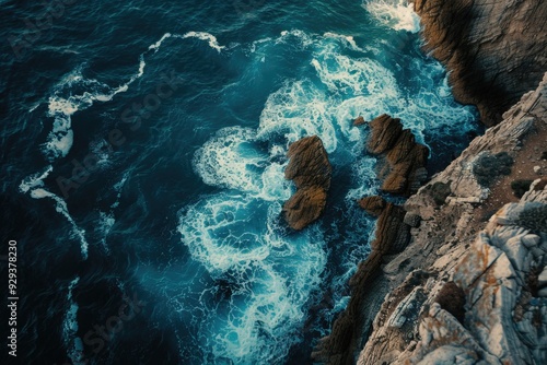 View of the ocean from the top of a cliff, great for travel or outdoor adventure images