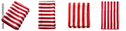 Straightened redish red striped unfolded beach towel on transparent background PNG file