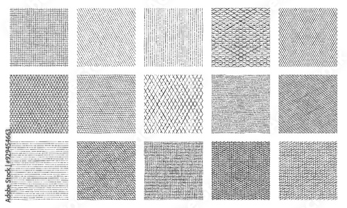 Line crosshatch patterns, cross hatch texture vector seamless backgrounds of vintage hand drawn black pen, ink or pencil hatching. Sketch patterns set of rough parallel fill lines geometric ornaments