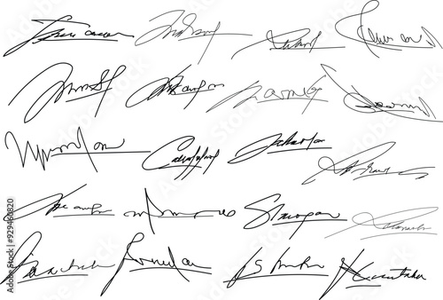 Autograph or business signatures pack set of pen handwritten names, Document signatures or handwriting personal name letters and surname,Signature document.eps