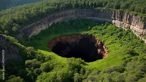 Aerial view of naturally occurring sinkholes in China.