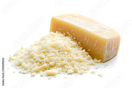 Tasty Grated Parmesan hard cheese isolated on white background