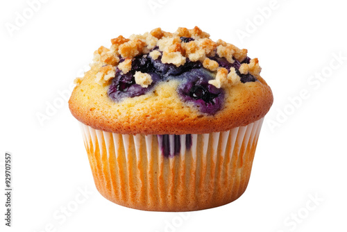 Delicious blueberry muffin topped with crumbly streusel, perfect for breakfast or dessert. Freshly baked and inviting aroma.