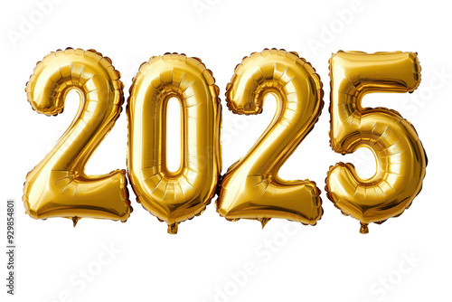 Shiny gold "2025" balloons. Perfect for New Year celebrations, events, or party decorations.