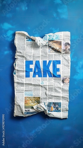 Fake News Concept, Crumpled Newspaper with 'FAKE' Written on It