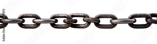 A close-up view of a sturdy metal chain with a weathered finish, ideal for industrial or security themed projects.