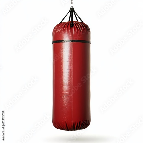 Isolated on transparent background is a red punching bag for boxing