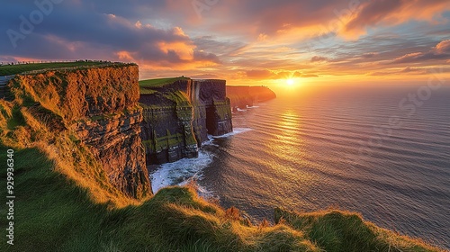 Sunset at Cliffs of Moher, County Clare, Munster province, Republic of , Europe. 