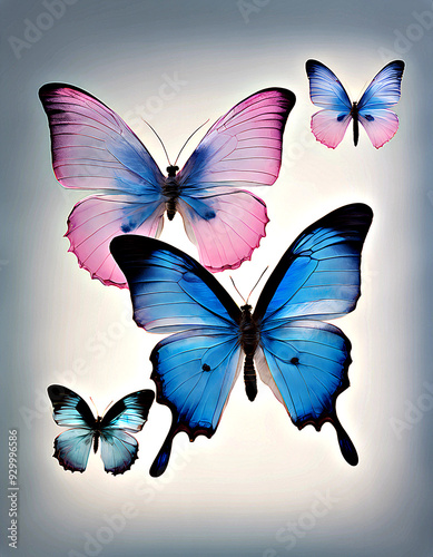 Beautiful butterflies, nature and metamorphosis. Watercolor butterflies in flight and at rest. AI Generation.