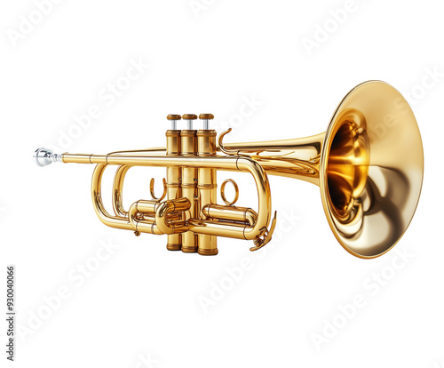 Golden trumpet isolated on white background. PNG transparent.