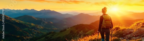 A woman with a natural tan, smiling as she hikes up a mountain trail