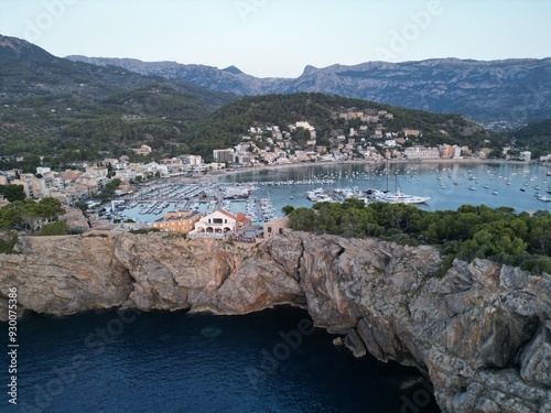 mallorca, sóller, spain, mountain landscape, drone, aerial footage, mediterranean nature, forested hills, rural area, tramuntana, island nature, tourism, natural landscapes, mediterranean climate