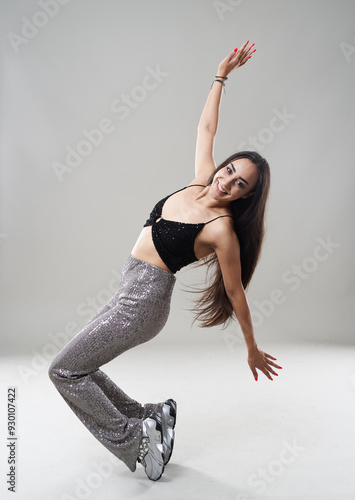 Beautiful woman on gray background