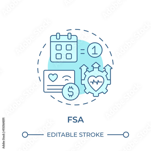 FSA soft blue concept icon. Flexible spending account. Medical services expenses and savings. Tax deduction. Round shape line illustration. Abstract idea. Graphic design. Easy to use in brochure