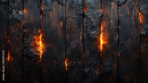 Blackened wood texture with smoldering areas perfect for showcasing spicy and grilled food products with ample copy space