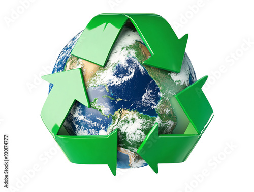 a green recycle symbol around the earth