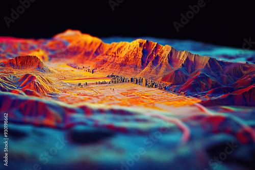 Technical aerial visual, 3D LiDAR GIS aerial map satellite scan model isolated, showing Salt Lake City, Utah. Elevation, topography, render