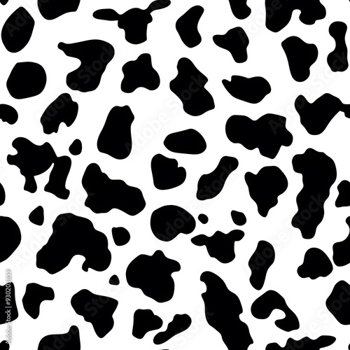 Black and white, flat illustration of a cow spots pattern