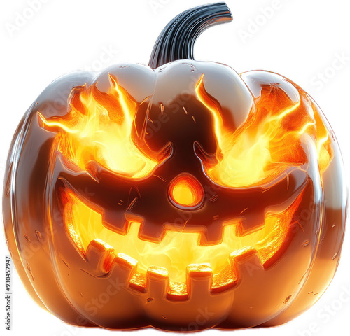 Glowing Jack-o'-Lantern with Fiery Eyes and Menacing Smile at Nighttime