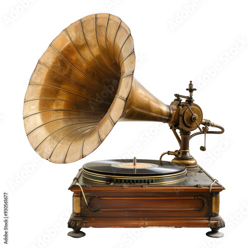 Antique Gramophone with Brass Horn