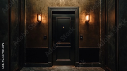 A Dark Doorway with a Number Eight on a Black Door