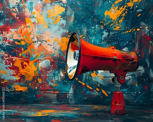 Vibrant Megaphone Art Blending Technology and Creativity Surreal Digital Painting with Explosive Colors