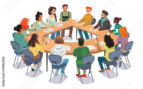 Student Council Meeting on White Background Isolated on Transparent Background PNG. Isolated on Transparent Background PNG.