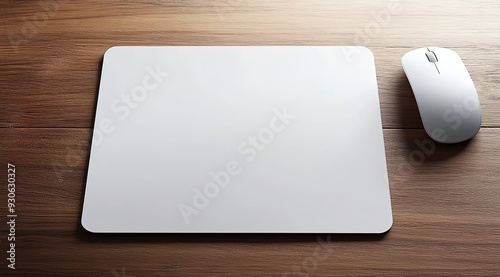 A white mouse pad mockup on an office desk