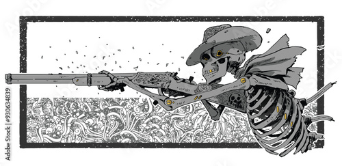 Skeleton Ghost Cowboy Aiming Shotgun