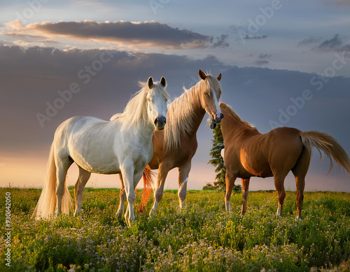 Groupe de chevaux sauvages en liberté dans la nature