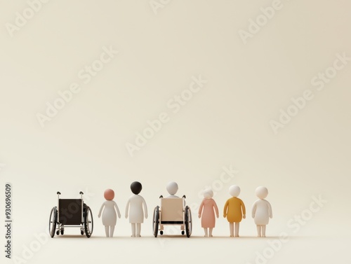 Inclusive Community of Diverse Figures with Disabilities and Able-bodied Individuals in Minimalist Style