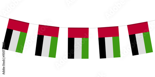 UAE flag of buntings square shape isolated white background.