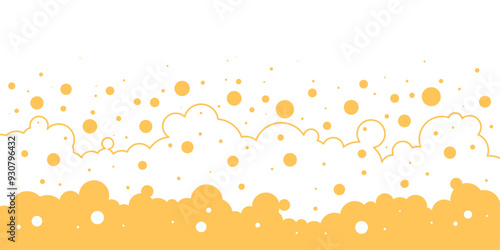 Beer foam background, alcohol liquid splash texture, cartoon drink line border, orange malt pattern, kvass bubble suds frame. Abstract vector illustration flat and outline design