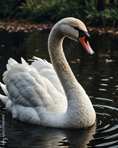 Close-up retrato cisne nadando en un lago