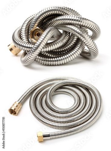 Corrugated hose shower Isolated on white background. 