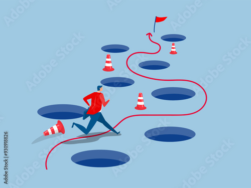 Avoid pitfall Planning and obstacle avoidance concept, business failure, skill and creativity to solve problem with many pitfalls to achieve business success vector